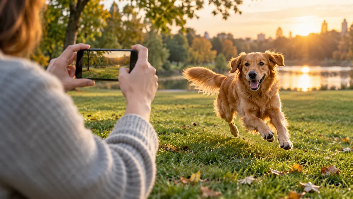 Illustration : Photographie d’un chien en mouvement avec un smartphone.