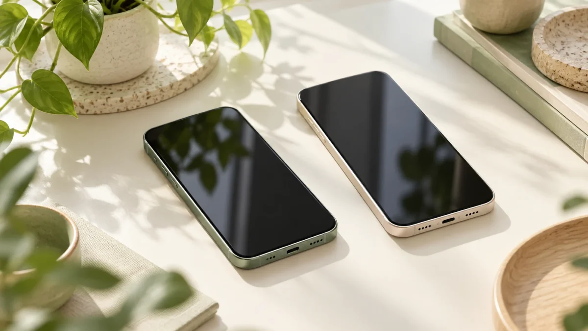 Illustration : Deux smartphones près d’une plante.