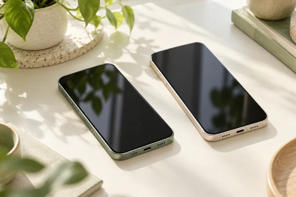 Illustration : Deux smartphones près d’une plante.