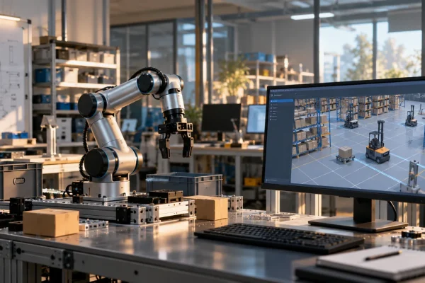 Scène industrielle observée sur un poste de simulation