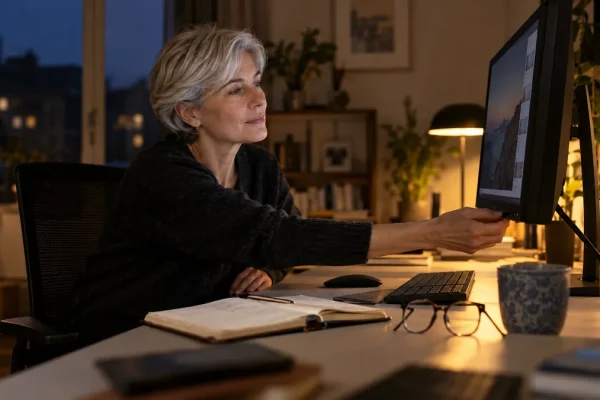 Utilisatrice réglant la luminosité de son écran